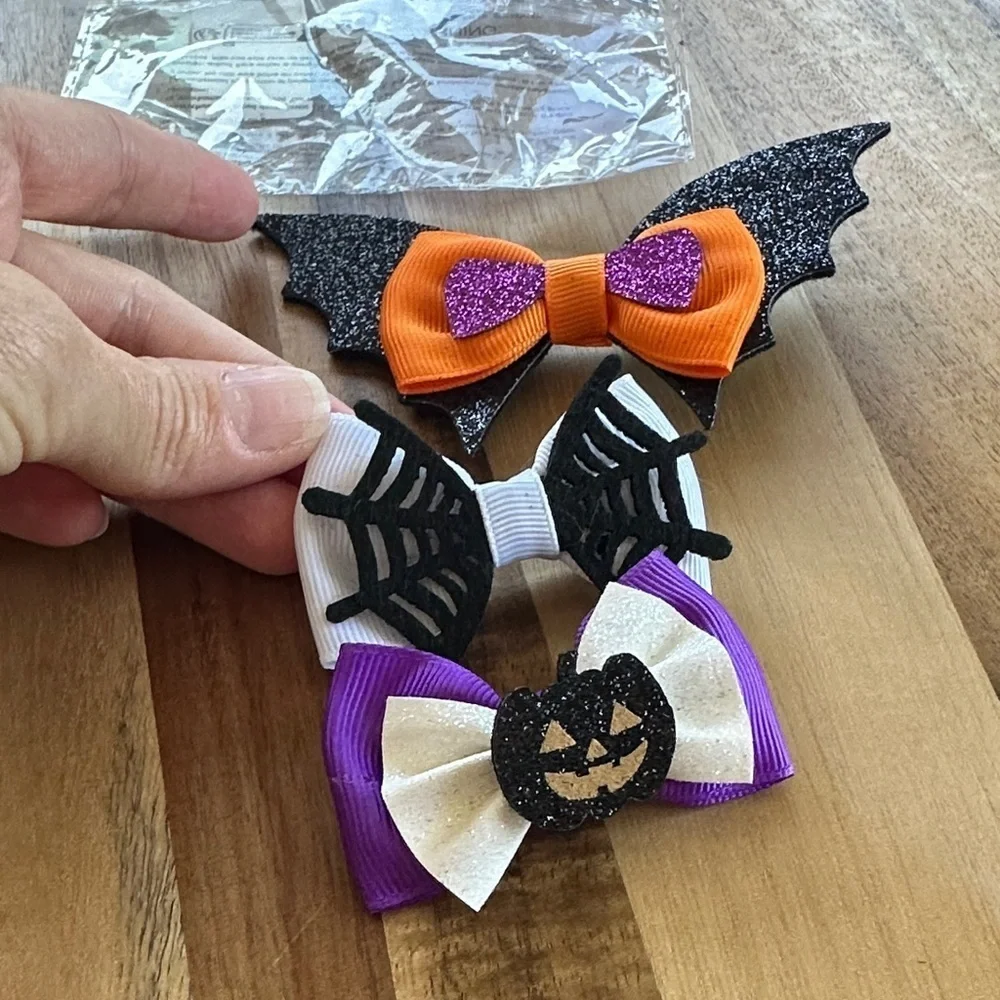 Halloween Bat and Spider Web Hair Bows Set